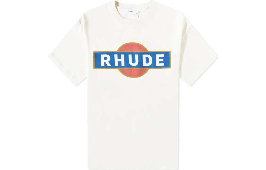 RHUDE T Shirts Men's White Crew Neck Moderate Straight Fit