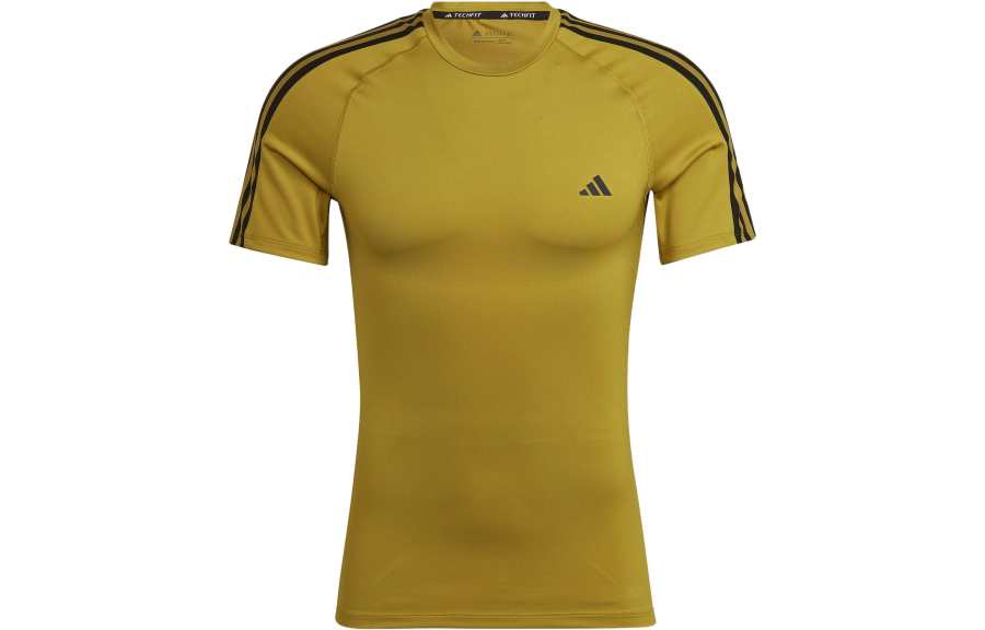 Adidas Adidas T Shirts Men's Pulse Olive Yellow Crew Neck Moderate Straight Fit