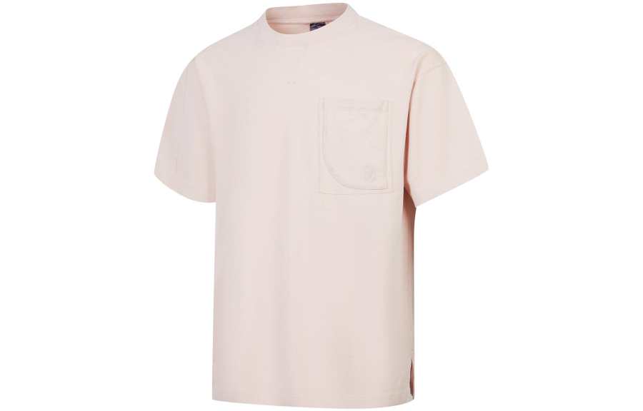 Li-Ning Li Ning T Shirts Men's Pink Crew Neck Moderate Straight Fit