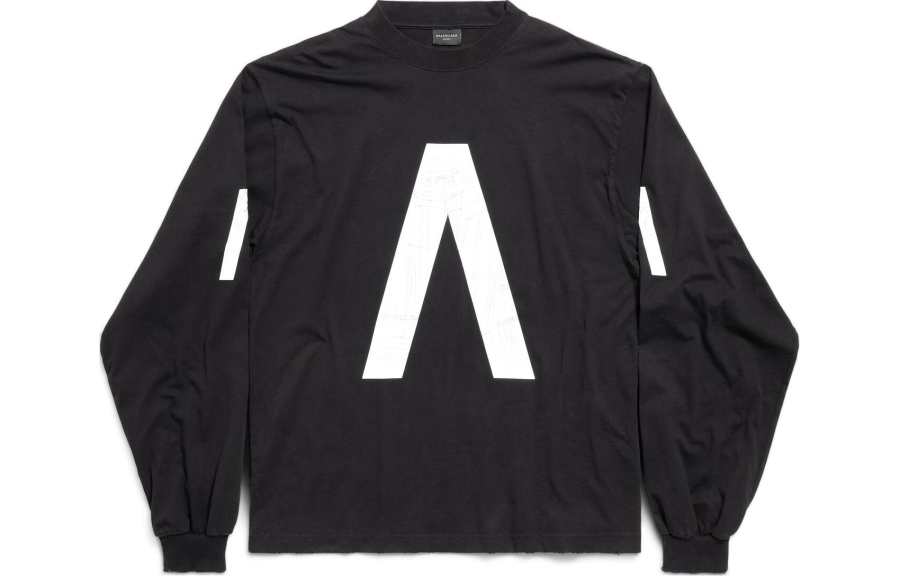 Balenciaga Archive Collection Connected Long Sleeve T Shirt Medium Fit T Shirt, Loose Fit Men's Black