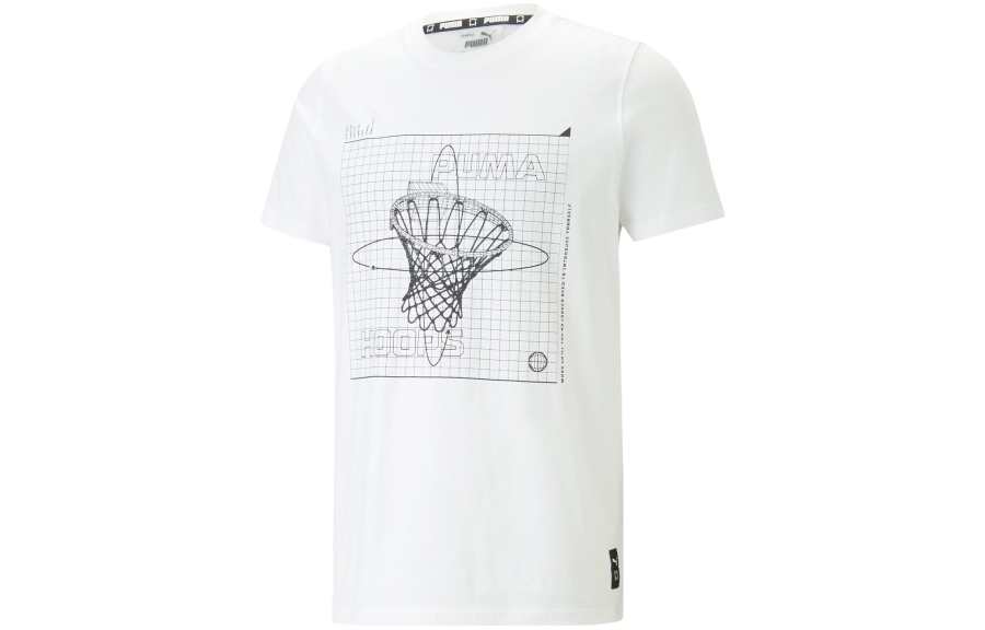 PUMA T Shirts Men's White Crew Neck Moderate Straight Fit