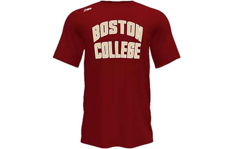 New Balance New Balance T Shirts Men's Burgundy Crew Neck Moderate Straight Fit