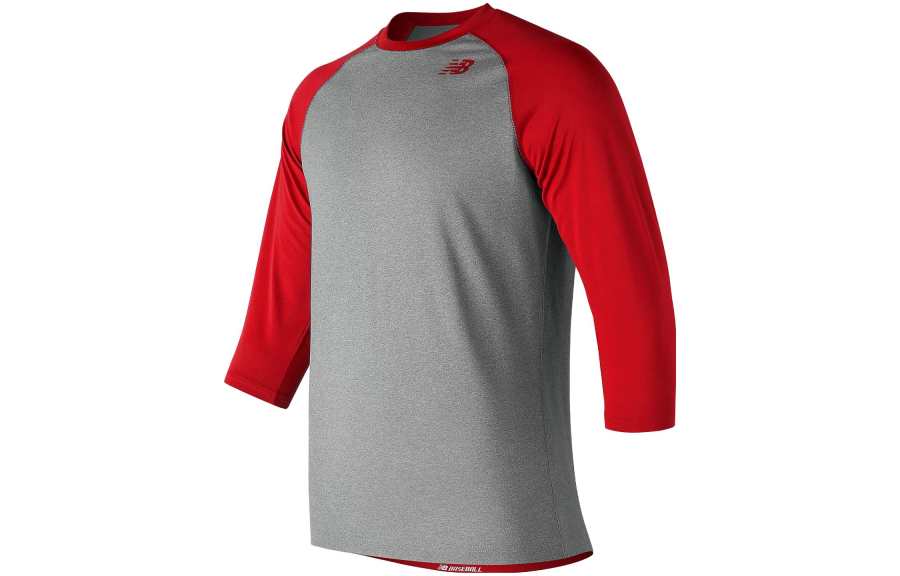 New Balance New Balance T Shirts Men's Gray Red Crew Neck Moderate Straight Fit