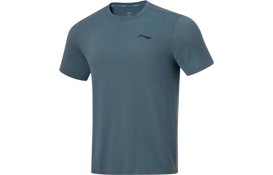 Li-Ning Li Ning Running Collection T Shirts Men's Nightfall Cyan Crew Neck Moderate Straight Fit
