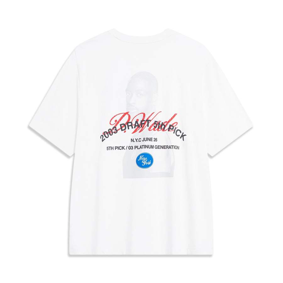 Li-Ning Li Ning T Shirts Unisex Ivory Crew Neck Moderate Straight Fit