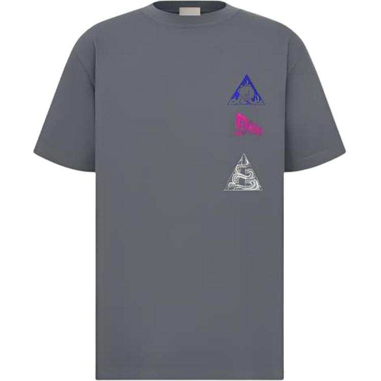 DIOR T Shirts Men's Gray Crew Neck Moderate Straight Fit