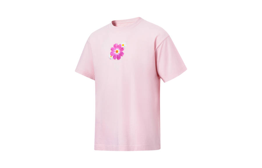 Li-Ning Li Ning T Shirts Unisex New Light Pink Crew Neck Moderate Straight Fit