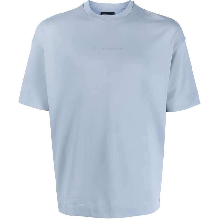 EMPORIO ARMANI T Shirts Men's Sky Blue Crew Neck Moderate Straight Fit
