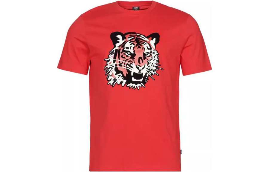 HUGO BOSS T Shirts Men's Red Crew Neck Moderate Straight Fit