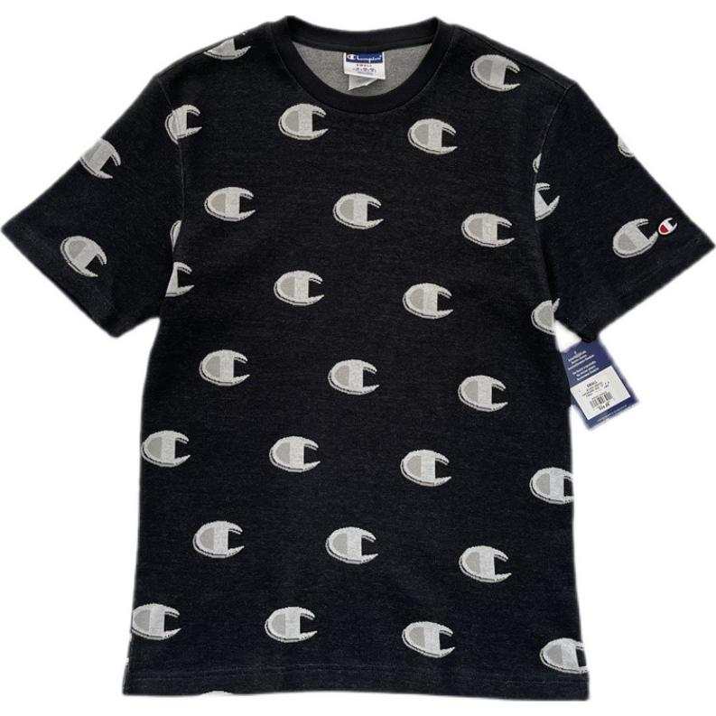 Champion T Shirts Unisex Black Gray Color Crew Neck Moderate Straight Fit