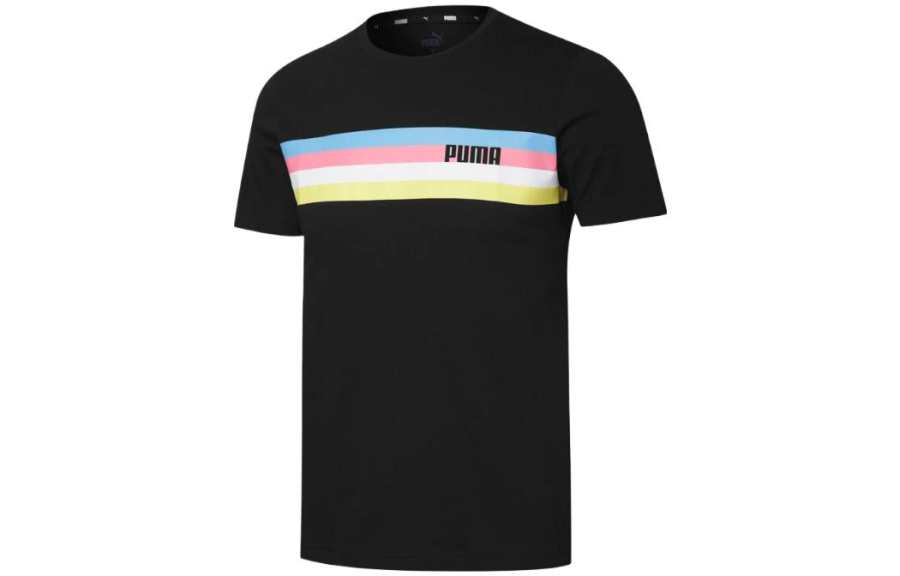 PUMA T Shirts Men's Black Crew Neck Moderate Straight Fit