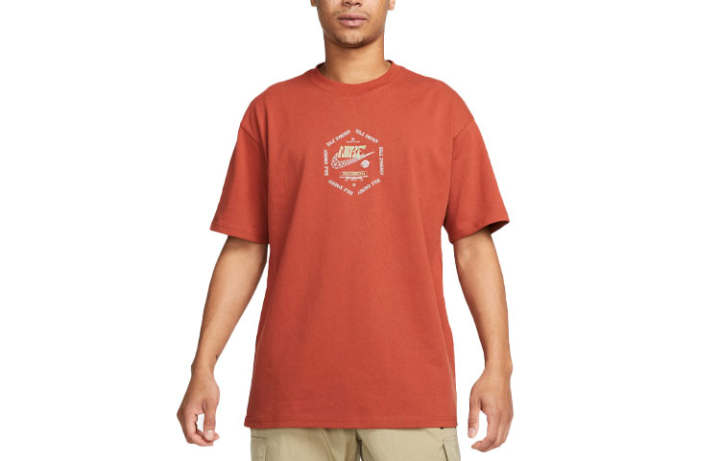 Nike Nike T Shirts Men's Orange Crew Neck Moderate Straight Fit