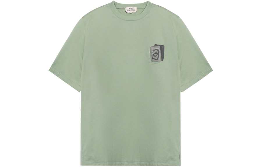 HERMES HERMES T Shirts Men's Aqua Blue Crew Neck Moderate