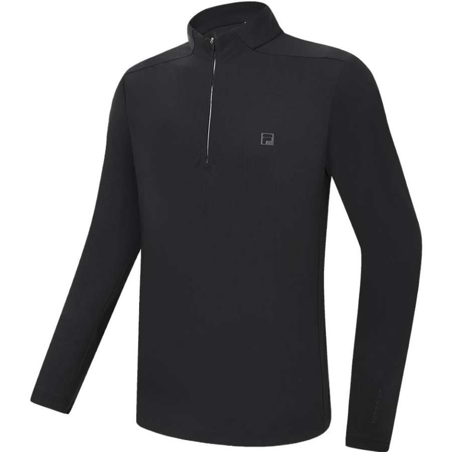 FILA T Shirts Men's Pitch Black Stand Collar Moderate Straight Fit