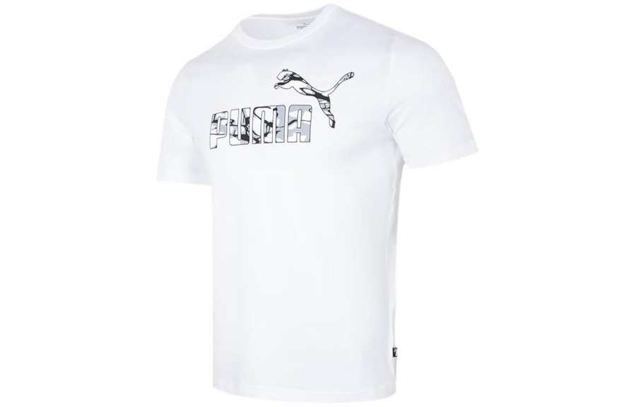 PUMA T Shirts Men's White Crew Neck Moderate Straight Fit