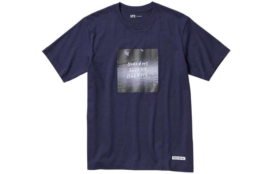 UNIQLO T Shirts Unisex Navy Blue Crew Neck Moderate
