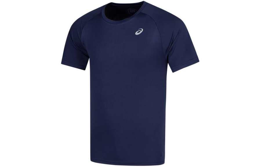 ASICS T Shirts Men's Navy Blue Crew Neck Moderate Straight Fit