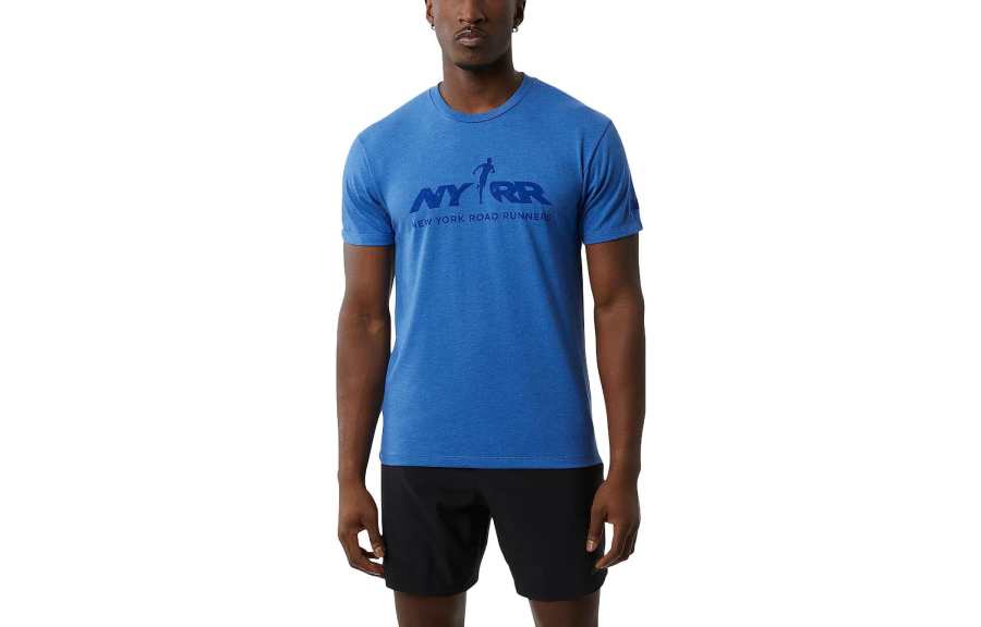 New Balance New Balance T Shirts Men's Blue Crew Neck Moderate Straight Fit