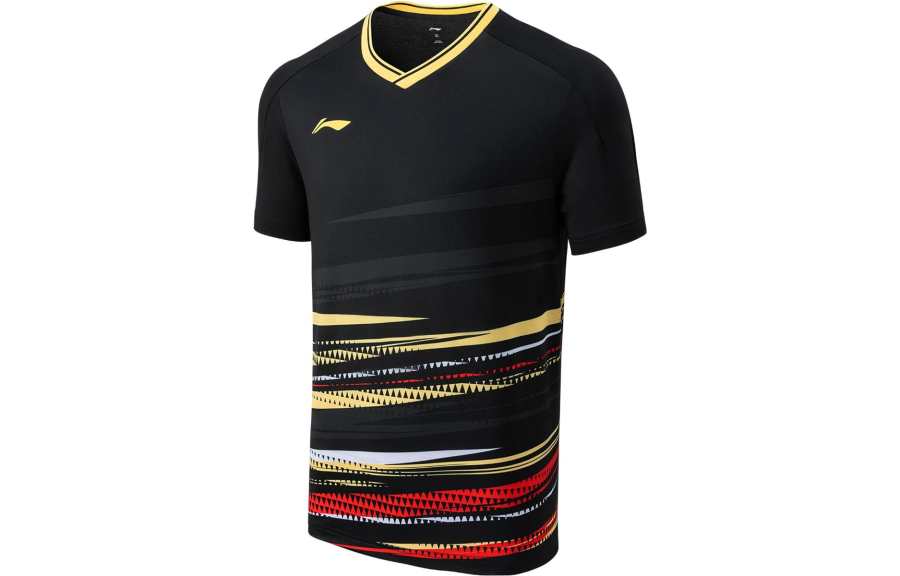 Li-Ning Li Ning Badminton Collection T Shirts Unisex Black V Neck Moderate Straight Fit