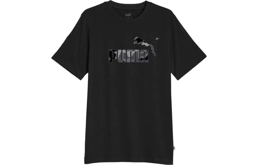 PUMA CAMO T Shirts Men's Black Crew Neck Moderate Straight Fit