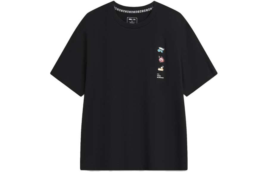 Li-Ning Li Ning T Shirts Men's Black Crew Neck Moderate Straight Fit