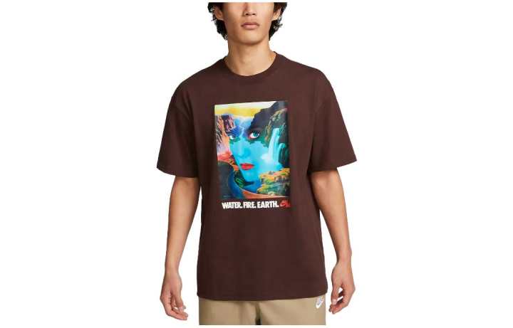 Nike Nike T Shirts Men's Brown Crew Neck Moderate Straight Fit