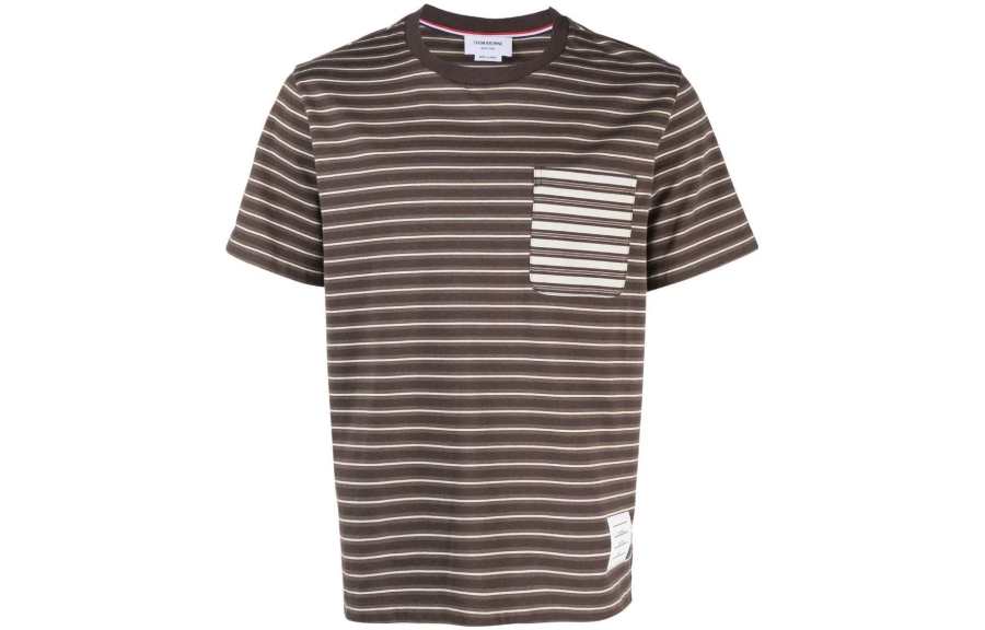 THOM BROWNE FW23 T Shirts Men's Dark Brown Crew Neck Moderate Straight Fit