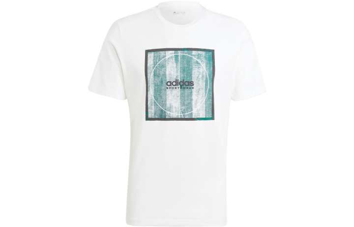 Adidas Adidas T Shirts Men's White Green Crew Neck Moderate Straight Fit