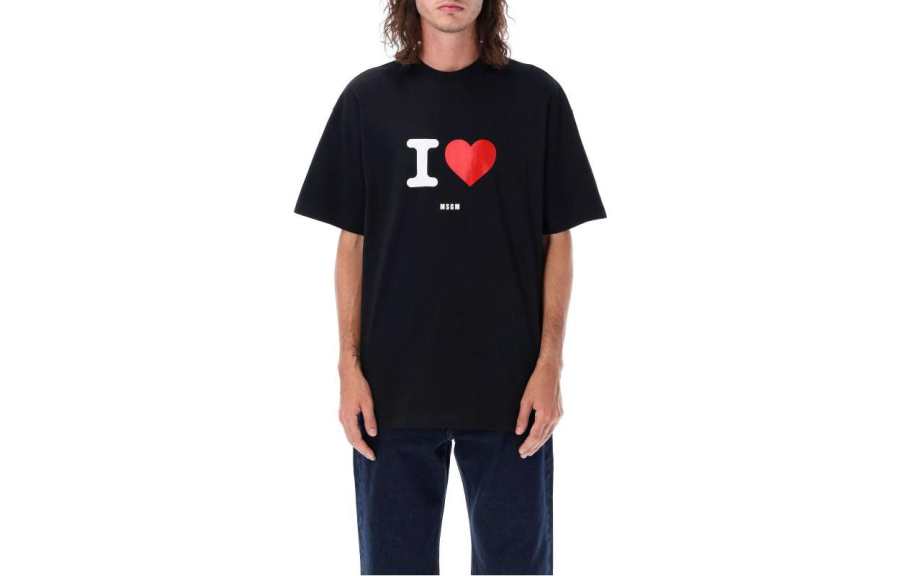 MSGM MSGM T Shirts Men's Black Crew Neck Moderate Straight Fit