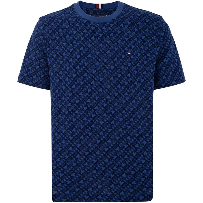 Tommy Hilfiger T Shirts Men's Dark Blue Print 0GY Crew Neck Moderate Straight Fit