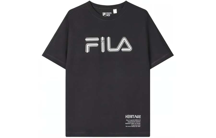 FILA T Shirts Men's Jet Black Crew Neck Moderate Straight Fit