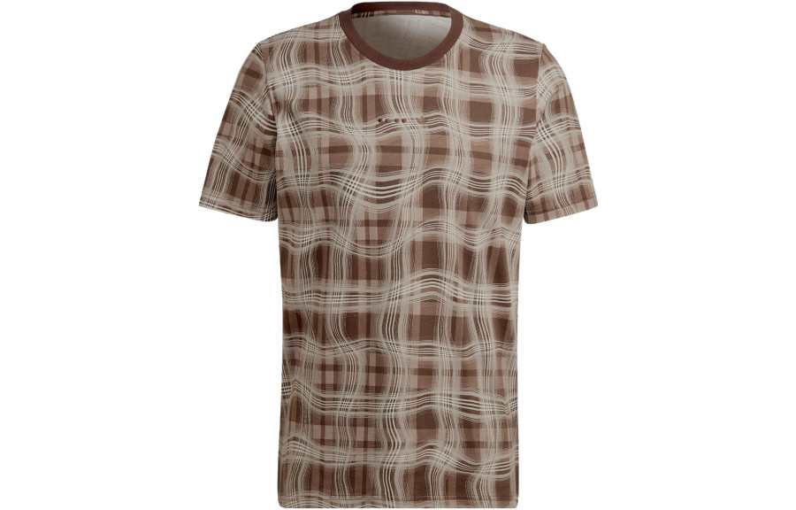 Adidas Originals REVEAL ALLOVER T Shirts Men's Pink Brown Crew Neck Moderate Straight Fit