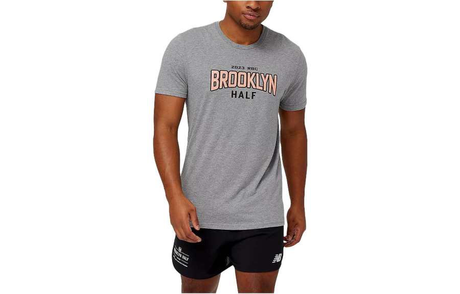 New Balance New Balance T Shirts Men's Gray Crew Neck Moderate Straight Fit