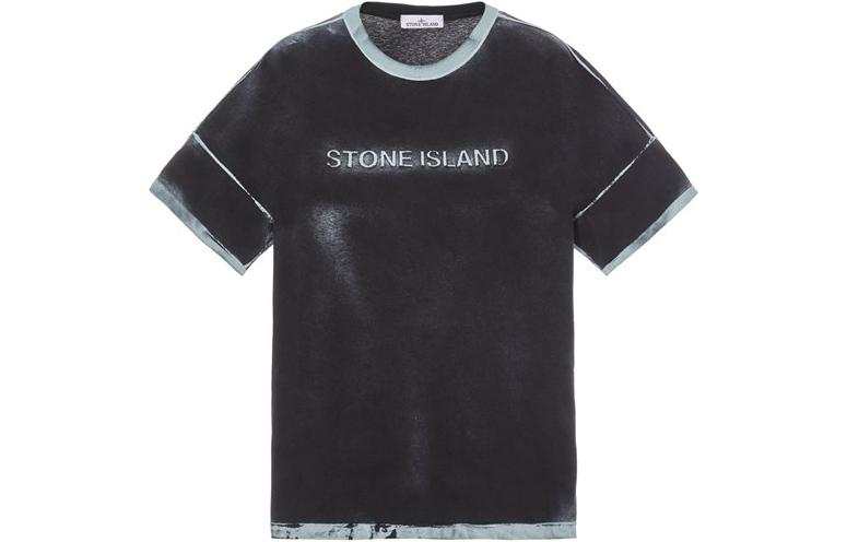 STONE ISLAND Hand Sprayed T Shirt Men's Sky Color