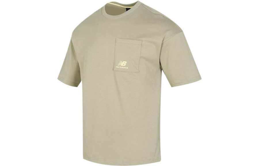 New Balance New Balance T Shirts Men's Khaki Green Crew Neck Moderate Straight Fit