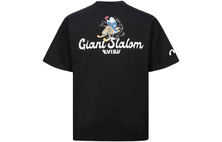 EVISU T Shirts Men's Black Crew Neck Moderate Straight Fit
