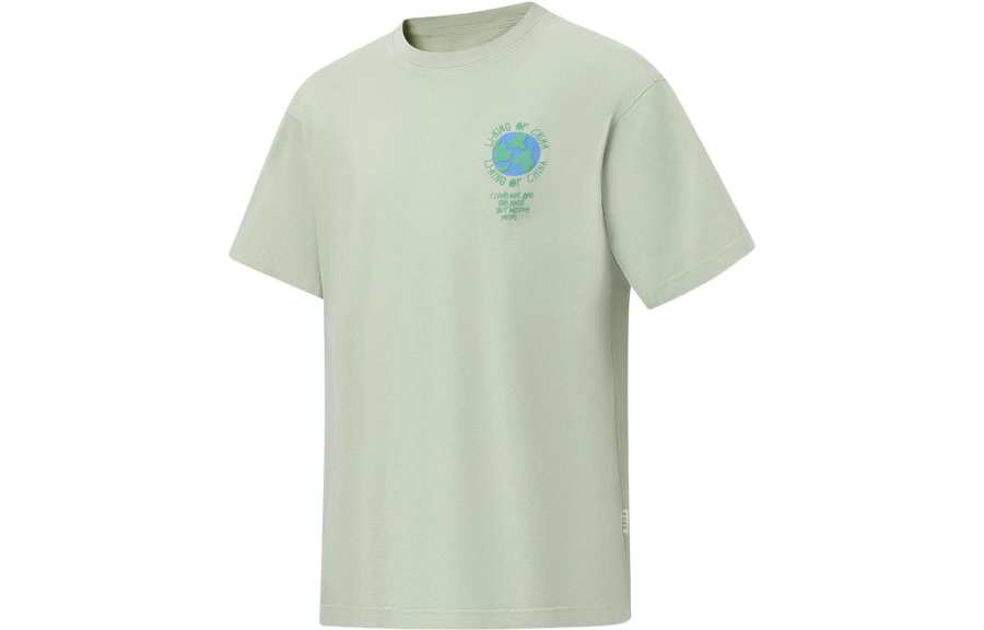 Li-Ning Li Ning T Shirts Unisex Desert Green Crew Neck Moderate Straight Fit