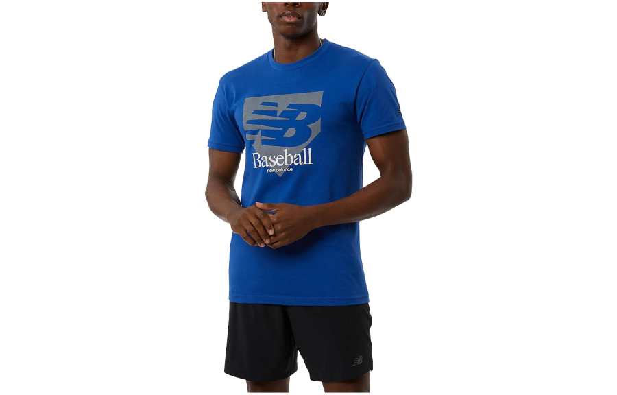 New Balance New Balance T Shirts Men's Blue Crew Neck Moderate Straight Fit