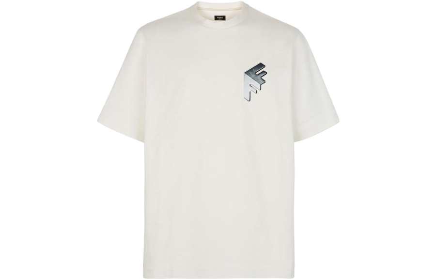 FENDI T Shirts Men's White Crew Neck Moderate Straight Fit