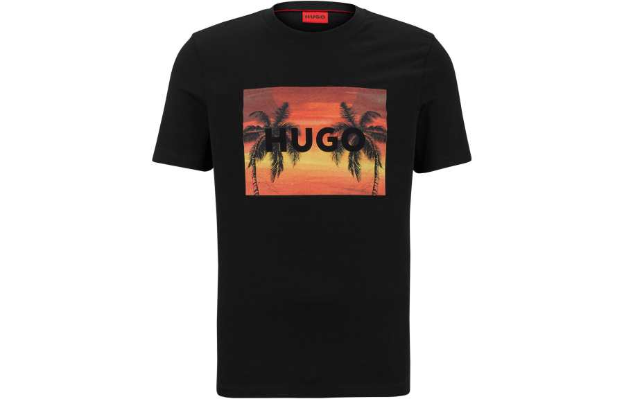 HUGO BOSS SS23 Letter Pattern Print Crew Neck Pullover Short Sleeved T Shirt Men's Black