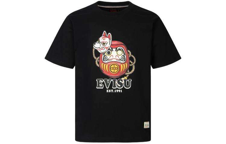 EVISU T Shirts Men's Black Crew Neck Moderate Straight Fit
