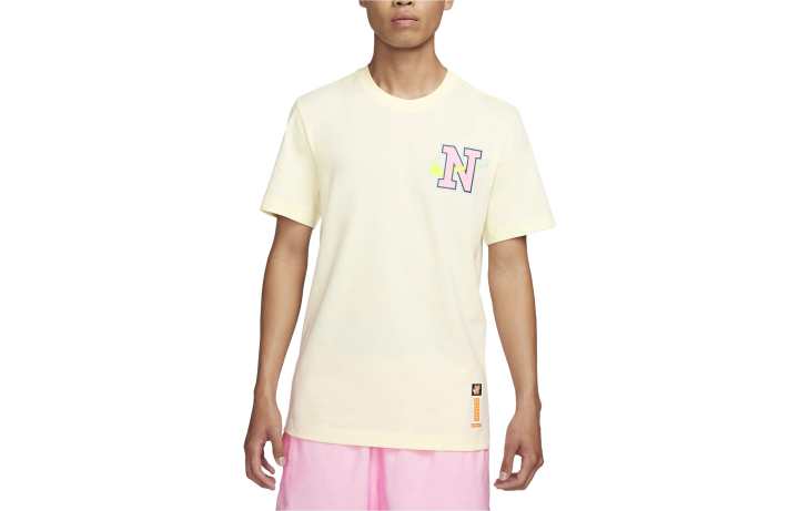 Nike Nike T Shirts Men's Beige Yellow Crew Neck Moderate Straight Fit