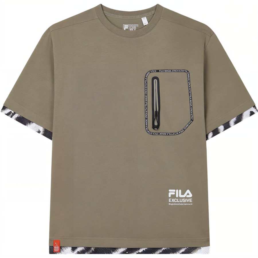 FILA T Shirts Men's Ebony Gold Green Crew Neck Moderate Straight Fit