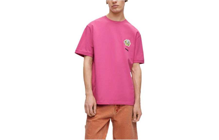 HUGO BOSS T Shirts Men's Pink Crew Neck Moderate Straight Fit