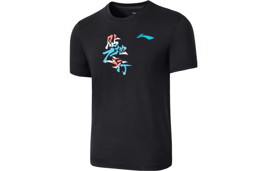 Li-Ning Li Ning Badminton Collection T Shirts Unisex Black Crew Neck Moderate Straight Fit