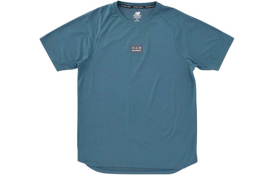 New Balance New Balance T Shirts Men's Turquoise Crew Neck Moderate Straight Fit