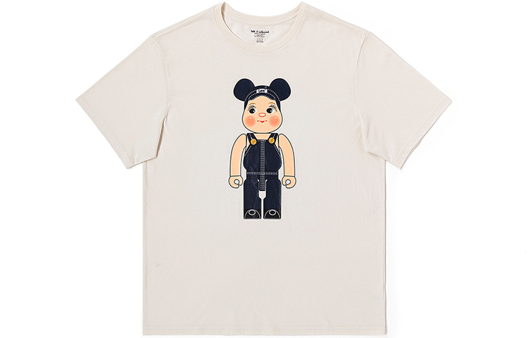 Lee X BE@RBRICK T Shirts Men's White Crew Neck Moderate Straight Fit