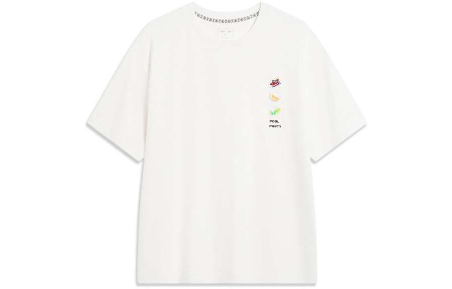 Li-Ning Li Ning T Shirts Men's Ivory Crew Neck Moderate Straight Fit