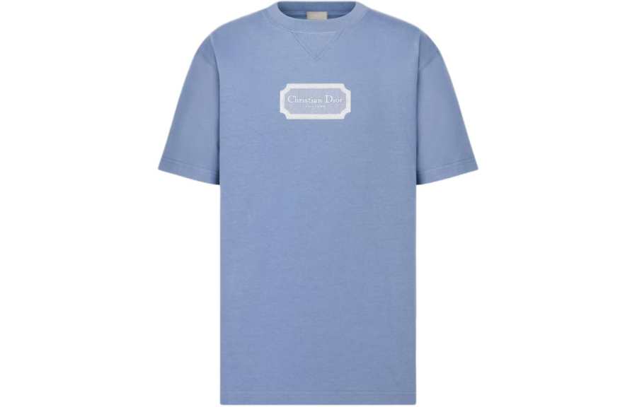 DIOR SS24 Men Letter Embroidery Crew Neck Short Sleeve T-Shirt Blue