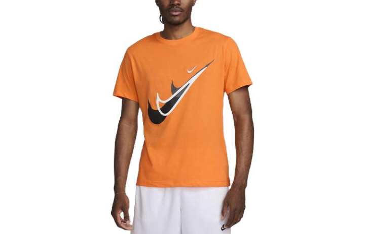 Nike Nike T Shirts Men's Orange Crew Neck Moderate Straight Fit